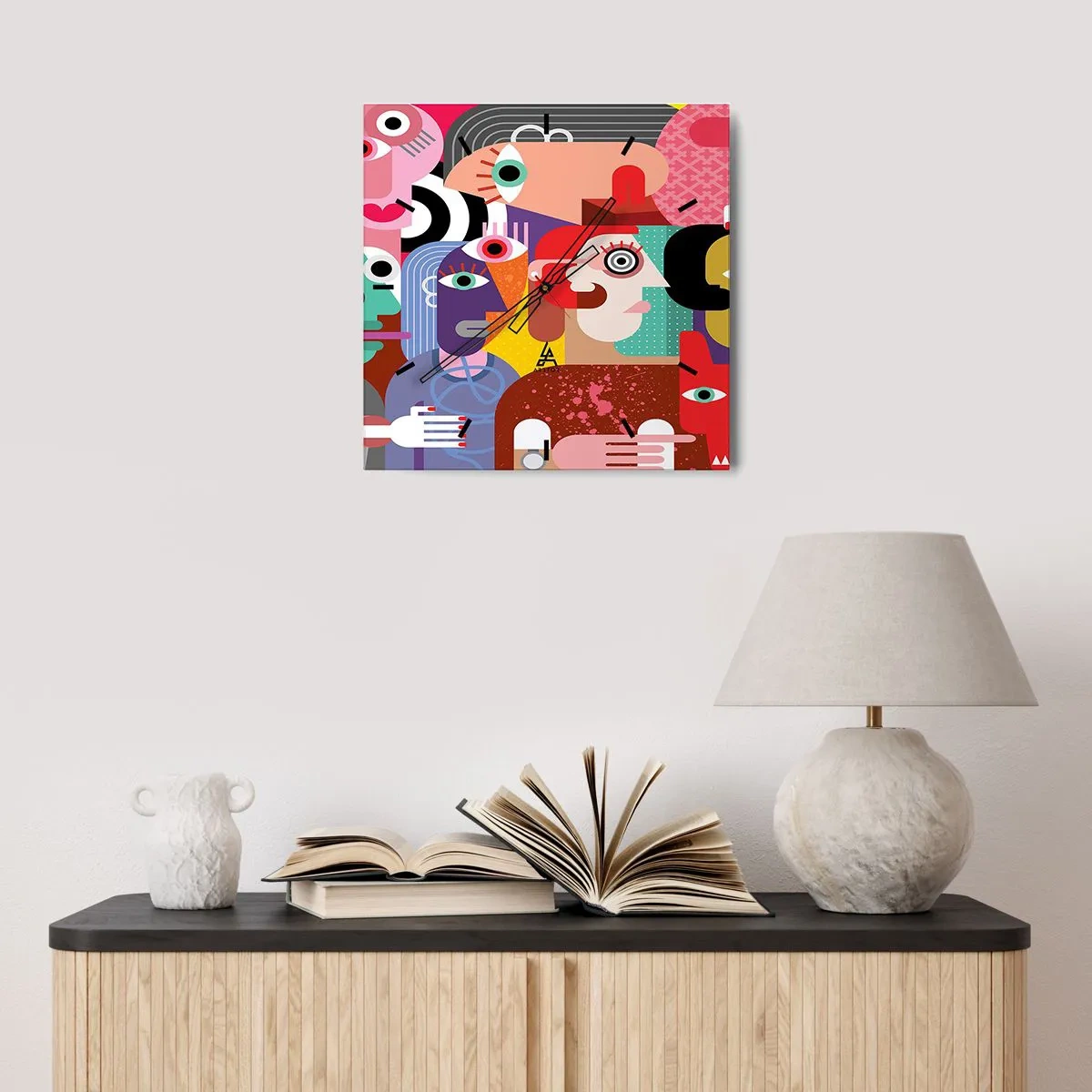 Relógio de parede - Relógio em vidro - Viemos da parte do Sr. Picasso - 40x40 cm