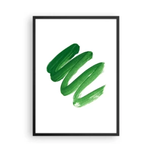 Pôster com moldura preta - Pinceladas verdes minimalistas sobre fundo branco - 50x70cm - Piada verde - Decoração de parede moderna para a sala de estar e quarto ARTTOR