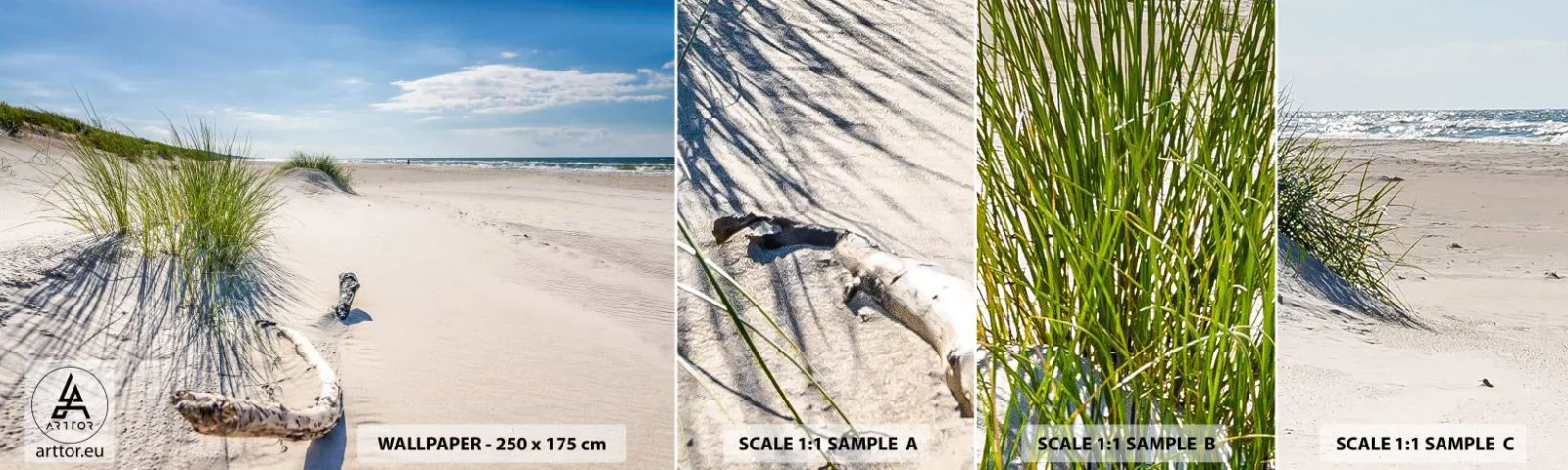 Amostra de papel de parede autocolante Deluxe Sticker - A mais bonita? do Báltico - Mar, Praia, Duna - 100x30 cm