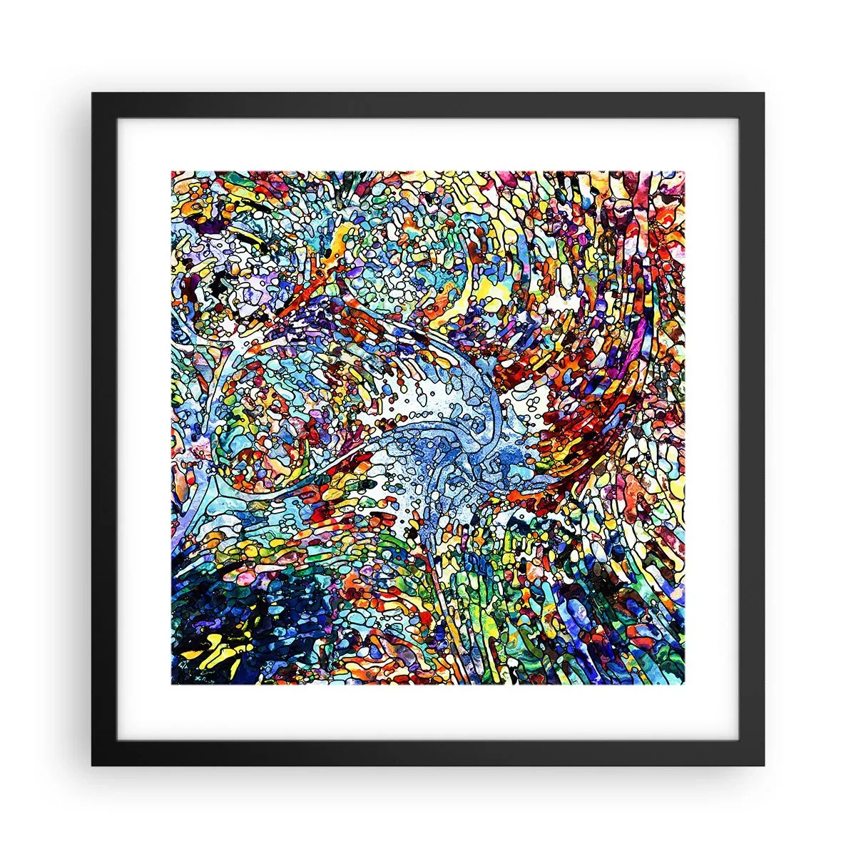 Pôster com moldura preta - Vitrais gotejantes - 40x40 cm