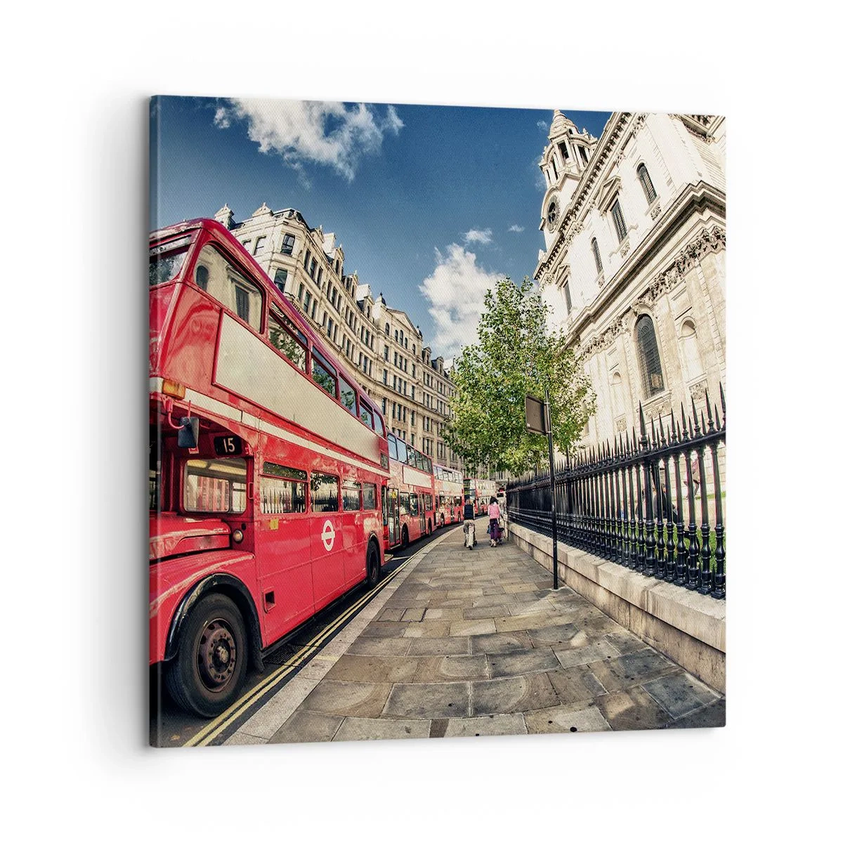 Quadro em tela - Rua de Londres em cinza e vermelho - 60x60 cm