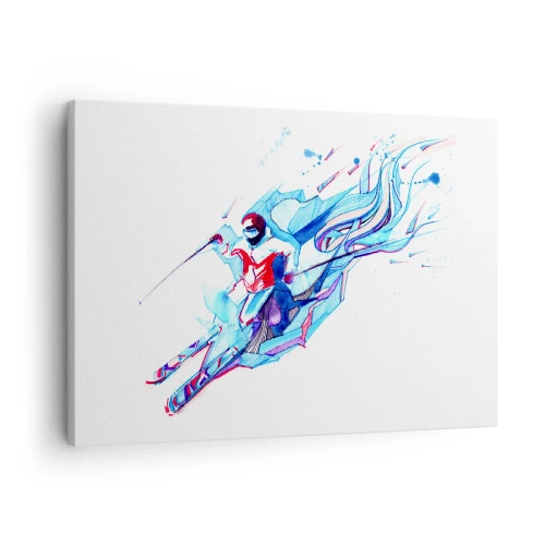 Quadro em tela - Cavaleiro abstrato em cores dinâmicas - 70x50cm - A corrida louca pela alegria - Decoração de parede moderna para a sala de estar e quarto ARTTOR