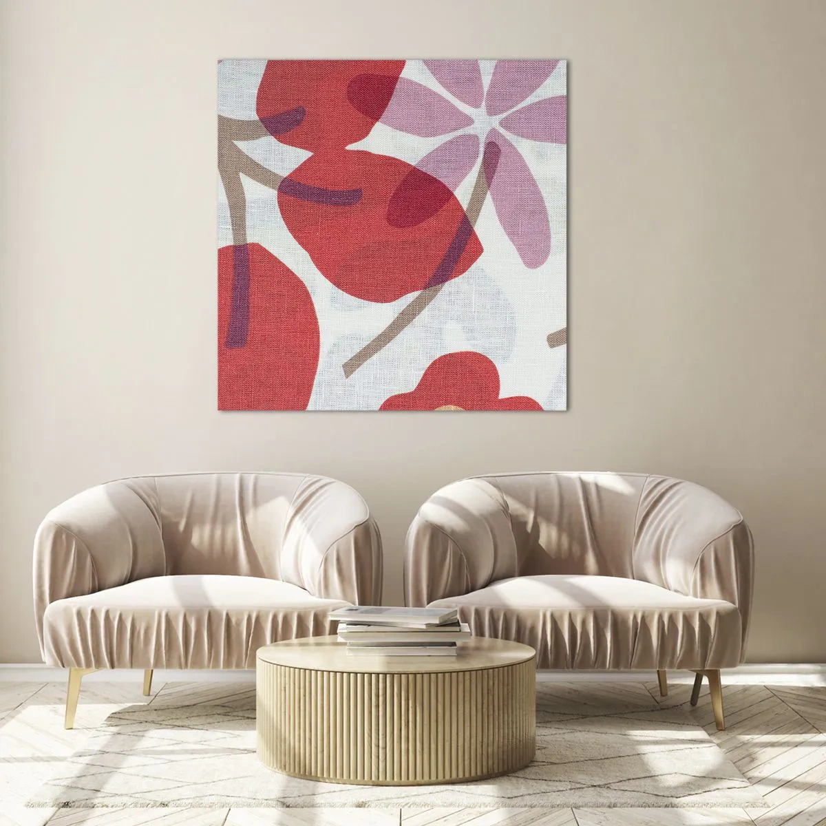 Quadro em vidro - Arranjo de flores em rosa - 30x30 cm