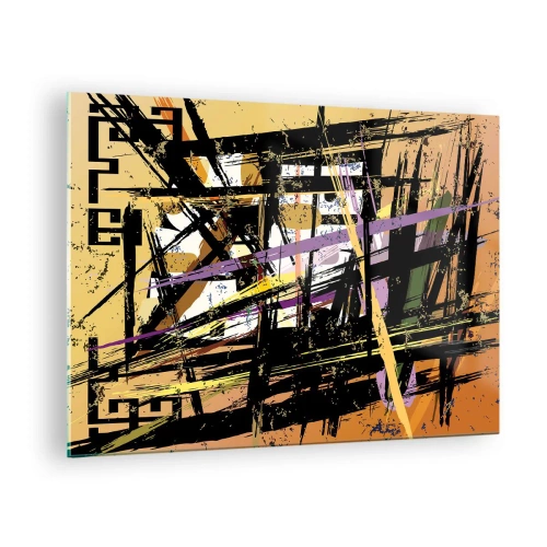 Quadro em vidro - Composição geométrica abstrata em linhas nítidas - 70x50cm - Corte afiado - Decoração de parede moderna para a sala de estar e quarto ARTTOR