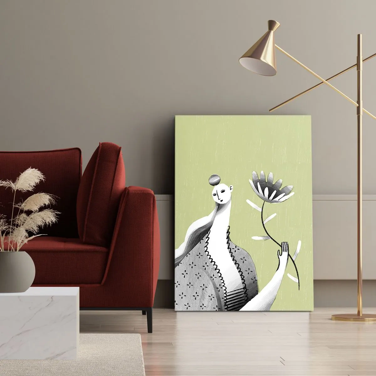 Quadro em tela - Retrato modernista – segurando uma flor - 45x80 cm