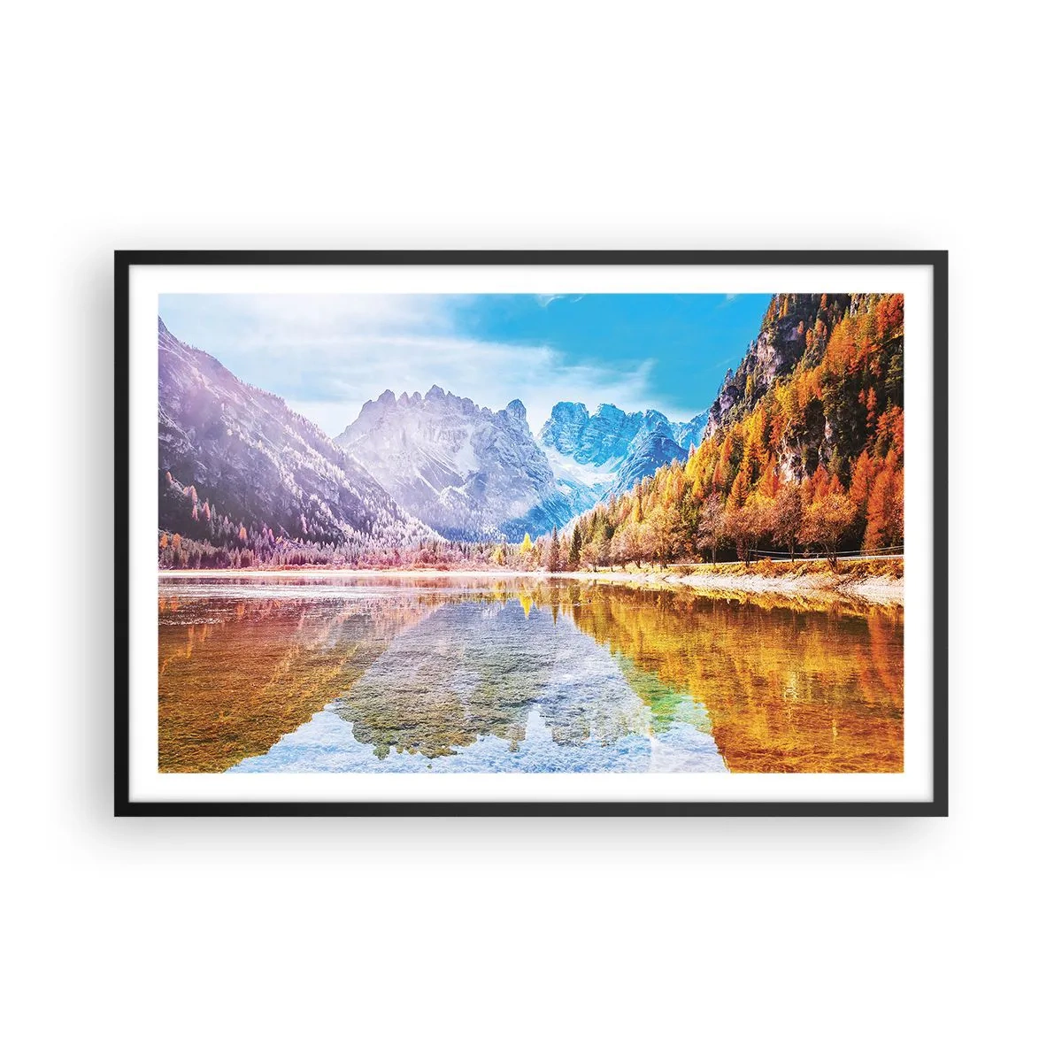Pôster com moldura preta - E nas montanhas é outono - 91x61 cm