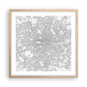 Pôster com moldura de carvalho claro - Mapa do labirinto de Londres - 50x50 cm