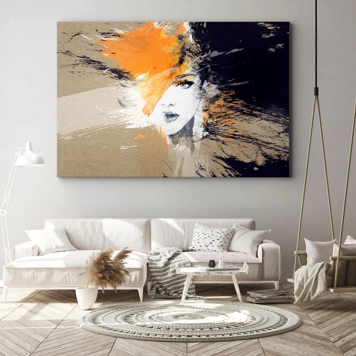 Quadro em tela - Retrato abstrato de uma mulher com cores intensas - 70x50cm - E fez-se a luz - Decoração de parede moderna para a sala de estar e quarto ARTTOR
