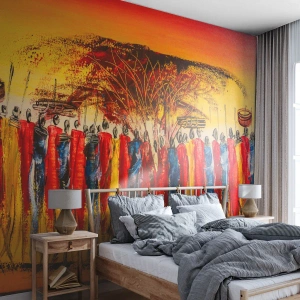 Papel de Parede Premium Sand - Lá, lá, lá vão eles - Pedaço, Pessoas, África - 400x280 cm