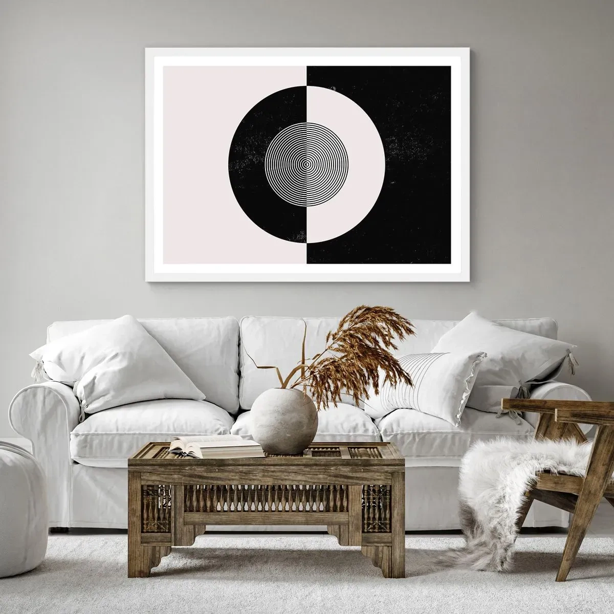 Pôster em moldura branca - Harmonia a preto e branco - 100x70 cm