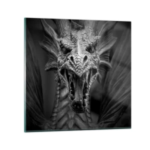 Quadro em vidro - Dragão de conto de fadas em tons de cinza - 60x60 cm
