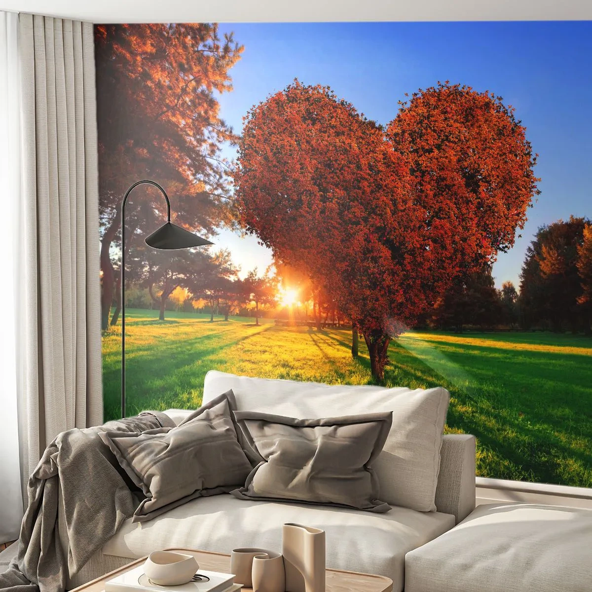 Papel de Parede Premium Sand - E como não amar o outono - Paisagem, Árvore, Raios de sol - 100x70 cm