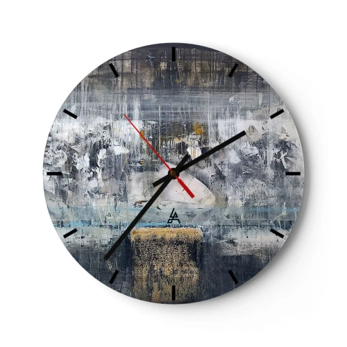 Relógio de parede - Relógio em vidro - Composição abstrata em tons frios com texturas - 30x30cm - Pelo gelo ou pelo torrão de terra - Decoração de parede moderna para a sala de estar, cozinha e quarto ARTTOR