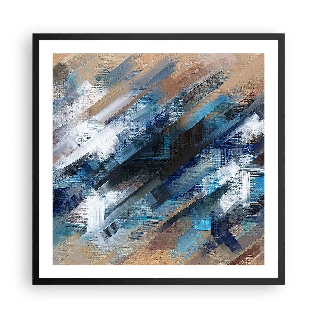 Pôster com moldura preta - Numa diagonal azul - 60x60 cm