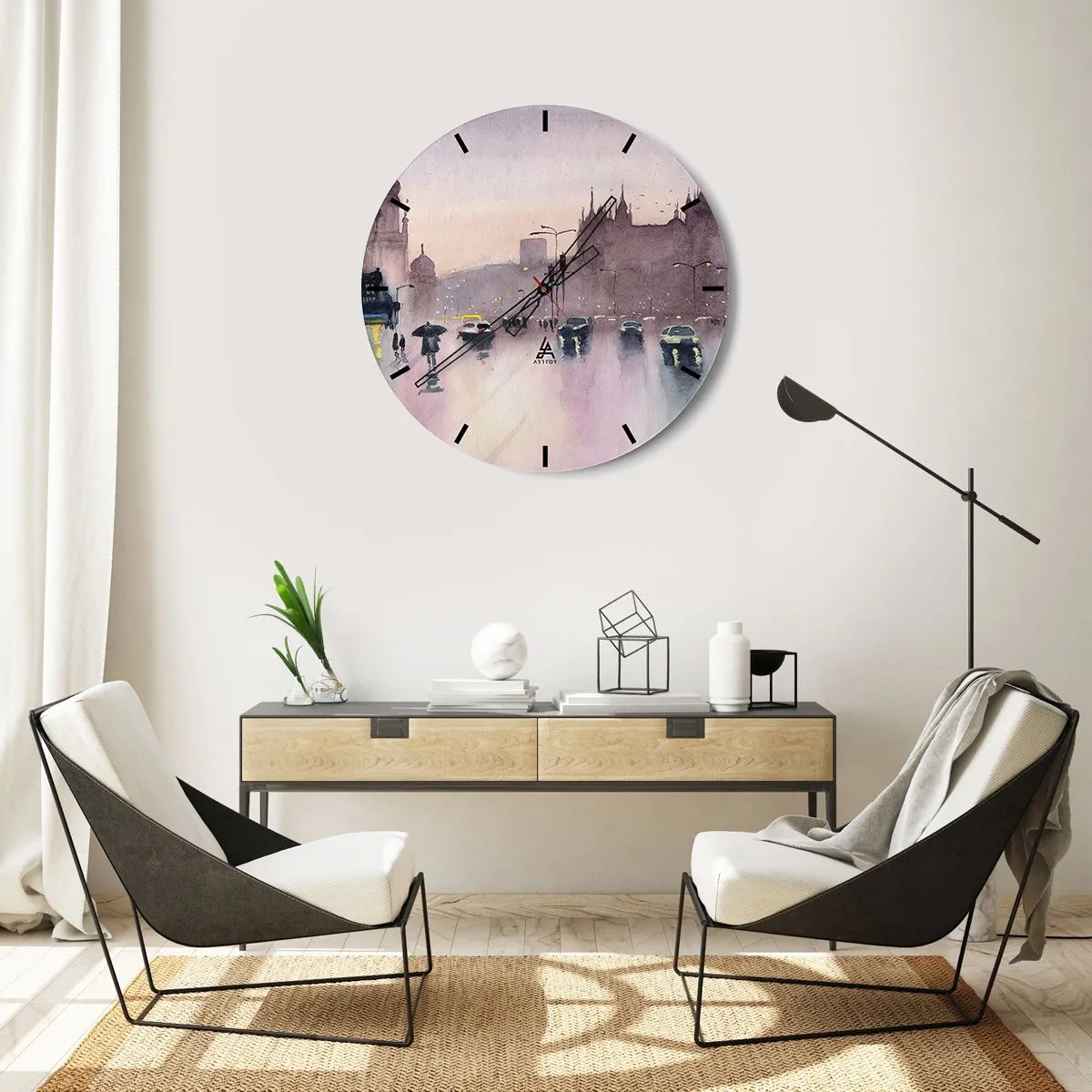 Relógio de parede - Relógio em vidro - Na névoa chuvosa - 40x40 cm