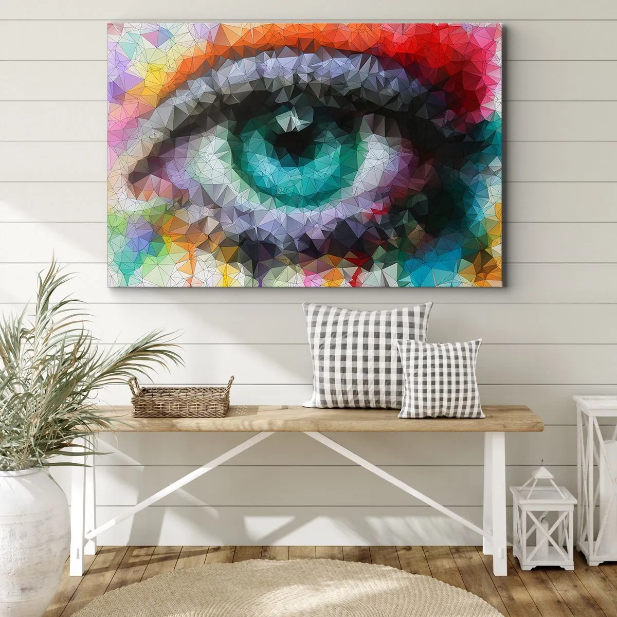 Quadro em tela - Look geométrico com olho verde - 70x50cm - O brilho cristalino dos olhos - Decoração de parede moderna para a sala de estar e quarto ARTTOR