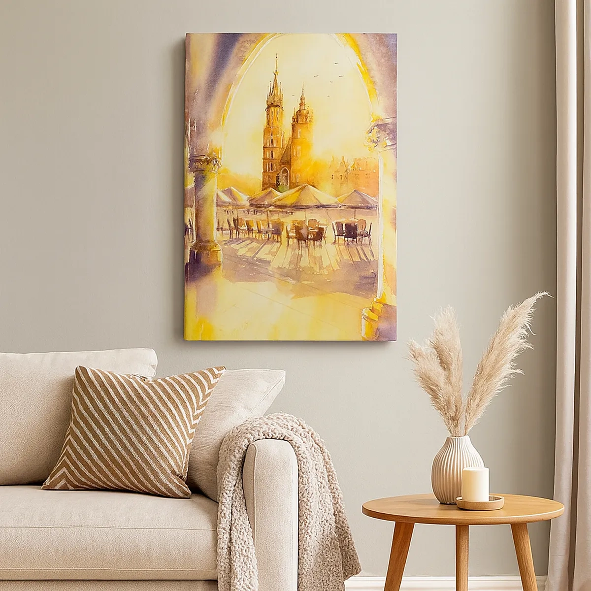 Quadro em tela - Pôr do sol na praça do mercado de Cracóvia - 50x70 cm