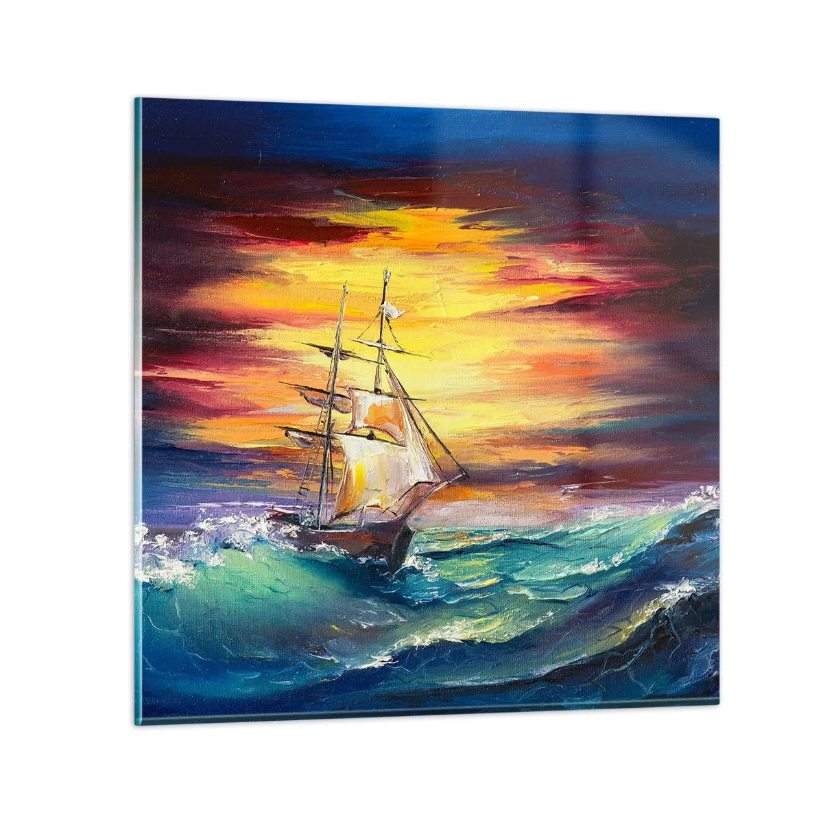 Quadro em vidro - Corajosamente contra as ondas - 50x50 cm