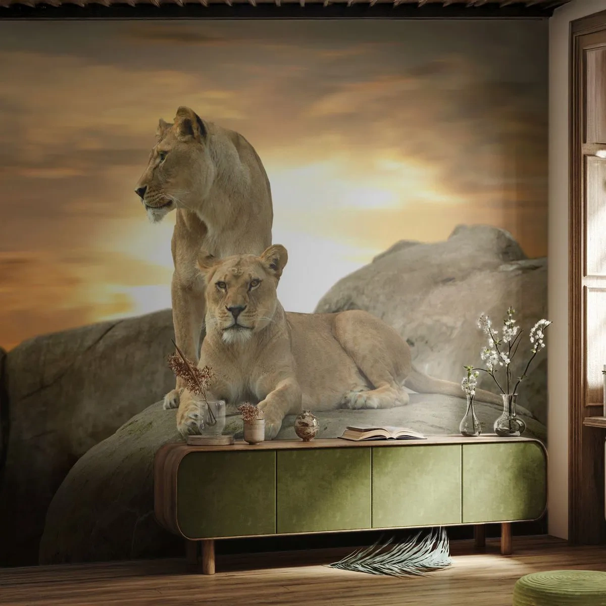 Papel de Parede Premium Sand - Majestade real - Animais, Leão, Natureza - 250x175 cm