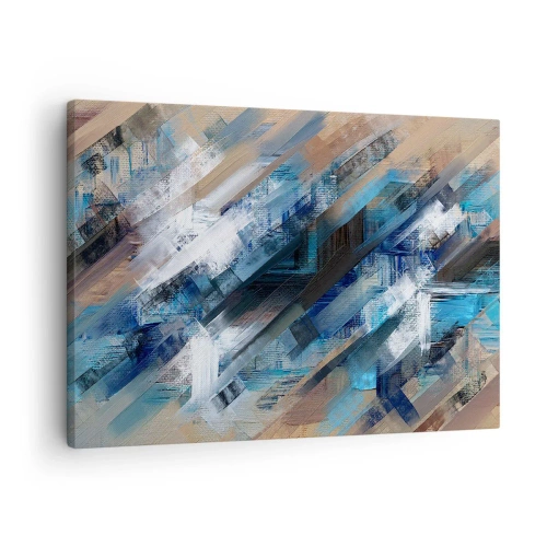 Quadro em tela - Composição abstrata com linhas diagonais azuis - 70x50cm - Numa diagonal azul - Decoração de parede moderna para a sala de estar e quarto ARTTOR