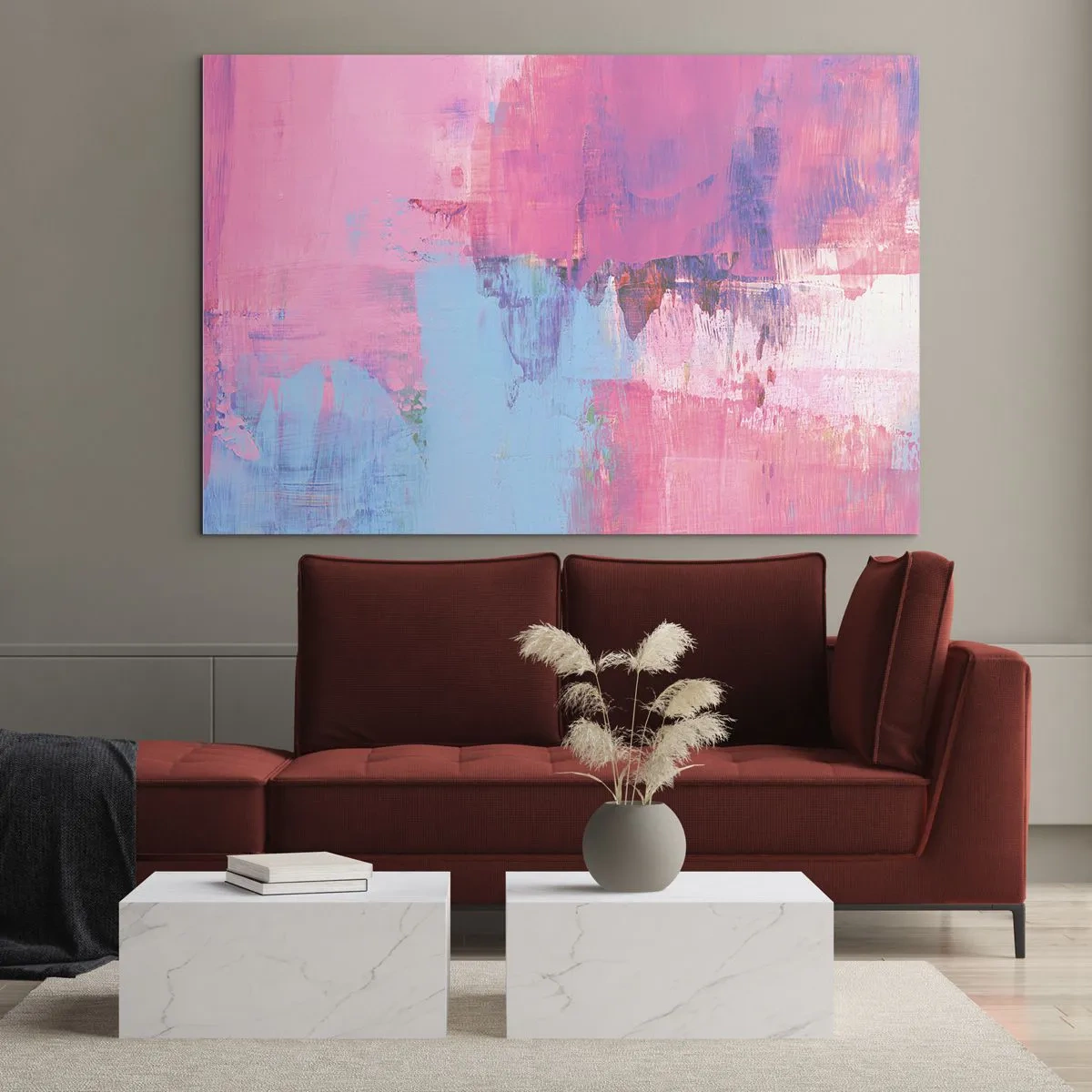 Quadro em vidro - Rosa, azul e uma pitada de luz - 100x70 cm