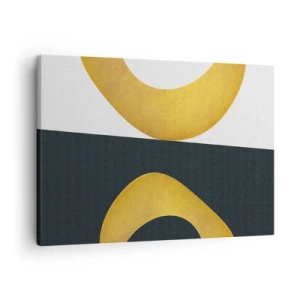 Quadro em tela - Formas geométricas em ouro sobre fundo branco e escuro - 70x50cm - Primeiro: ouro - Decoração de parede moderna para a sala de estar e quarto ARTTOR