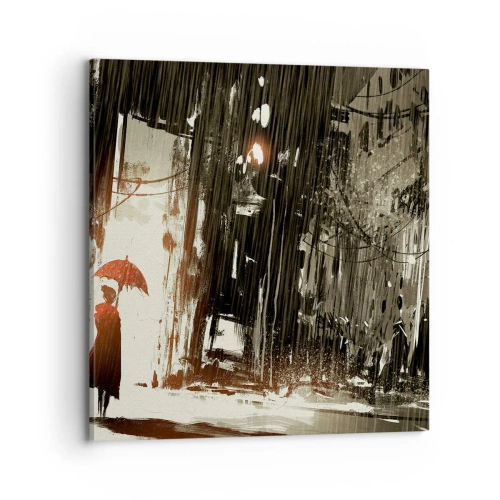Quadro em tela - A poesia do guarda-chuva vermelho - 70x70 cm