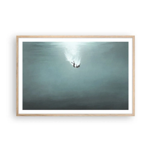 Pôster com moldura de carvalho claro - Nos braços do oceano - 91x61 cm
