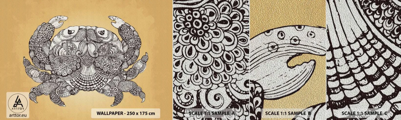 Amostra de papel de parede Premium Sand - Contos do Sr. Caranguejo - Caranguejo, Animais, Desenho - 100x30 cm