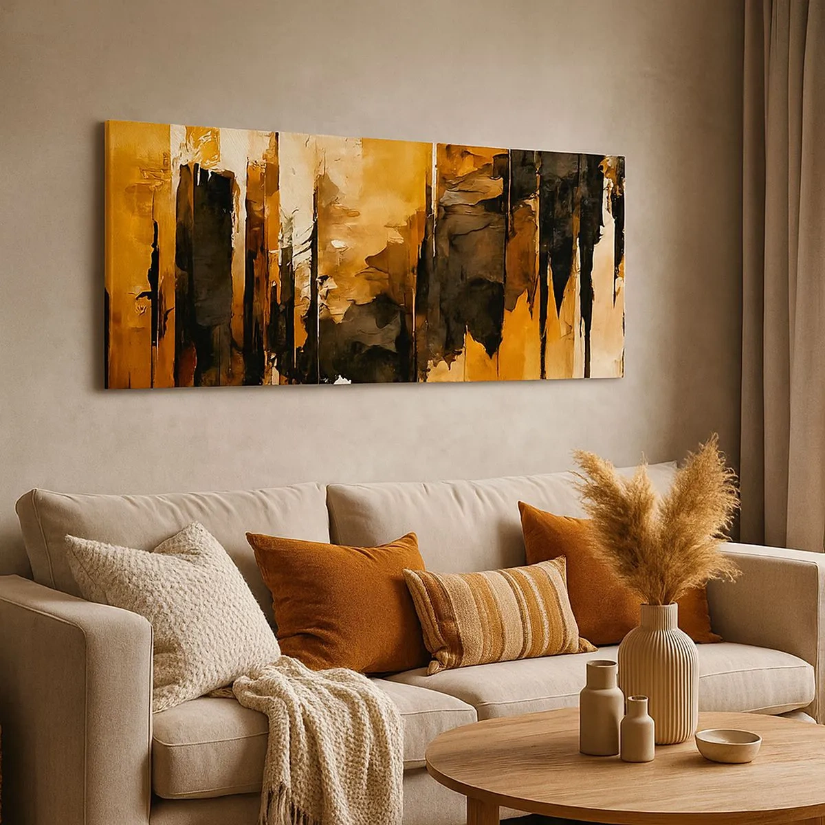Quadro em tela - Harmonia de preto e dourado - 100x40 cm