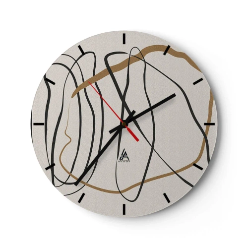 Relógio de parede - Relógio em vidro - Linhas abstratas e dançantes sobre um fundo claro - 30x30cm - Composição – dança em loop - Decoração de parede moderna para a sala de estar, cozinha e quarto ARTTOR