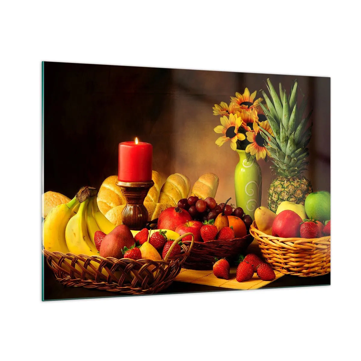 Quadro em vidro - Natureza morta com pão e fruta - 100x70 cm
