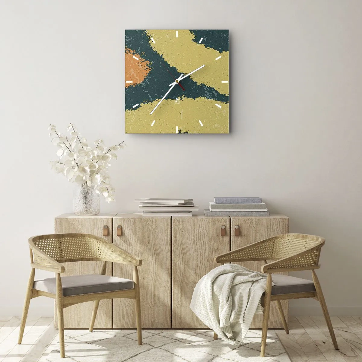 Relógio de parede - Relógio em vidro - Abstração – movimento lento - 40x40 cm