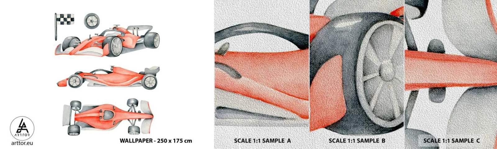 Amostra de papel de parede Premium Sand - Persiga seu sonho - Carros de corrida, Carros, Infantil - 100x30 cm