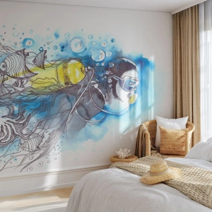Papel de Parede Premium Canvas - Azul Infinito - Mergulhando, Peixe, Esporte - 200x140 cm