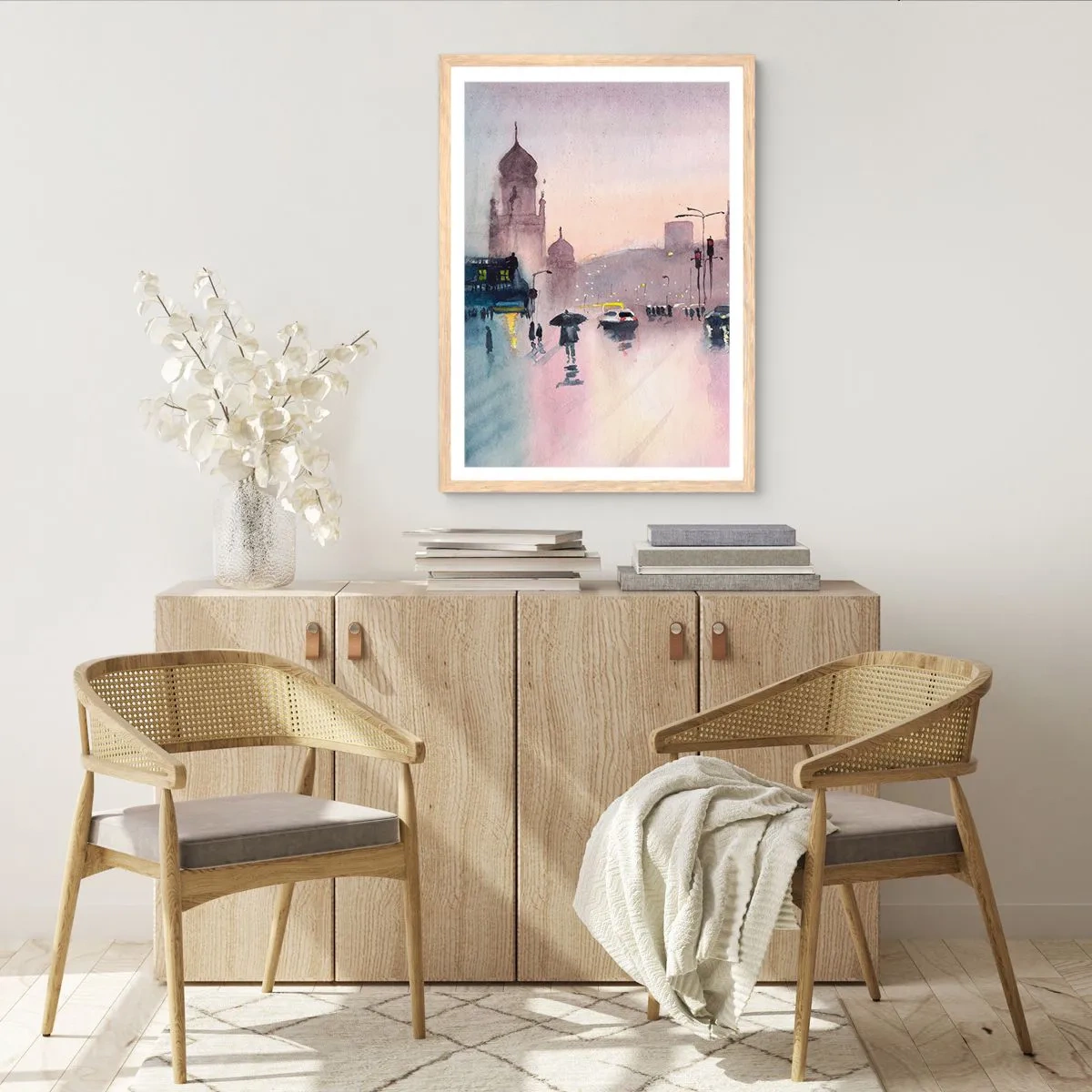 Pôster com moldura de carvalho claro - Na névoa chuvosa - 70x100 cm