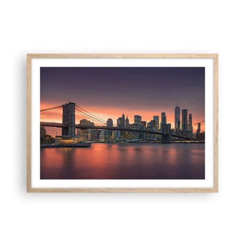 Pôster com moldura de carvalho claro - Imersa no silêncio lilás - 70x50 cm