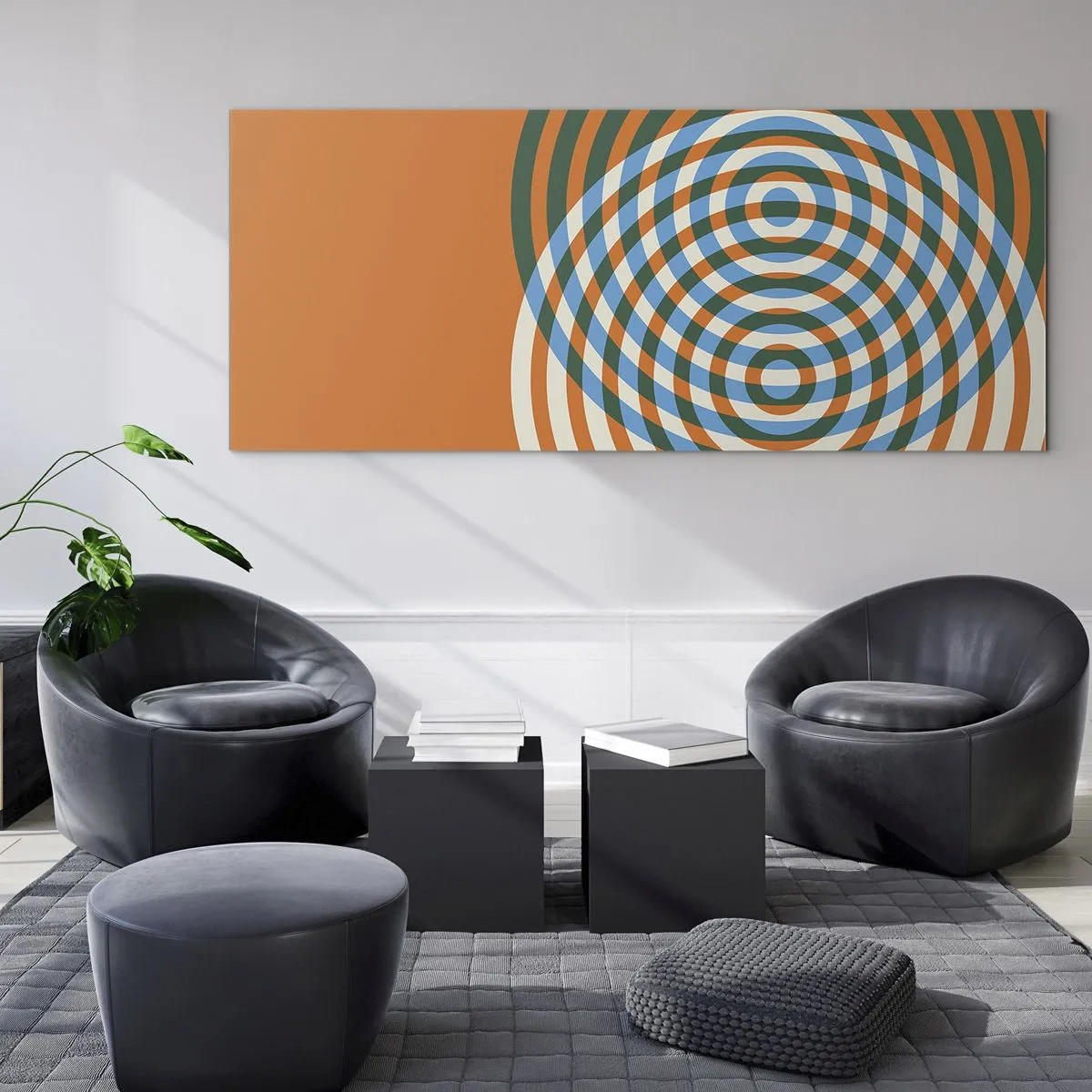 Quadro em vidro - Variação circular abstrata - 100x40 cm
