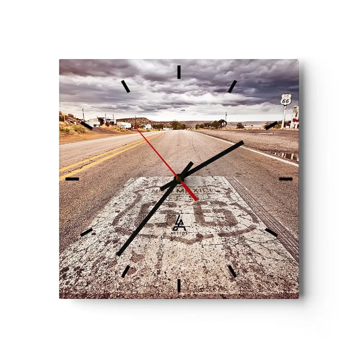 Relógio de parede - Relógio em vidro - Mother Road - uma lenda americana - 40x40 cm