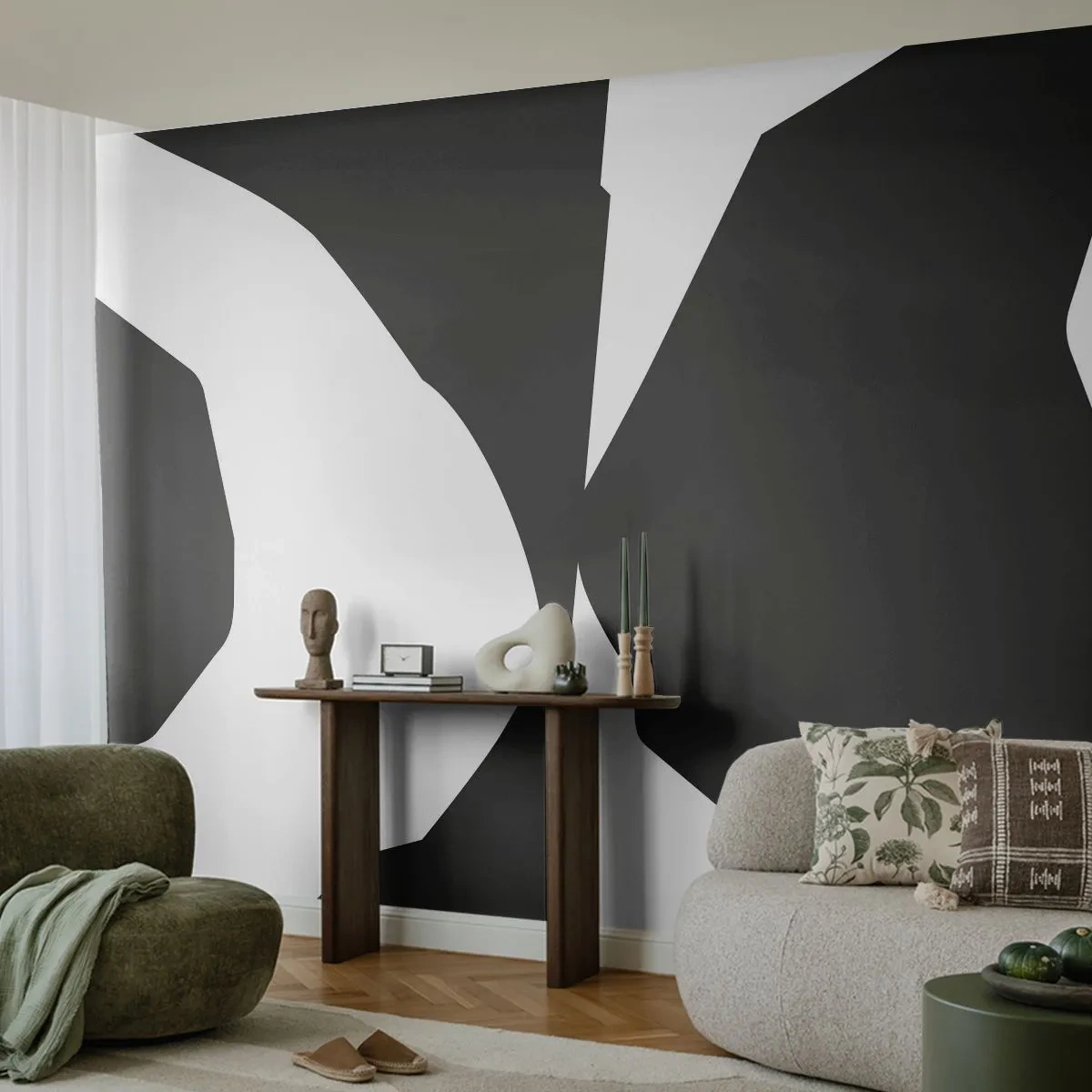 Papel de Parede Premium Sand - Positivo negativo - Preto e branco, Abstração, Pedaço - 500x350 cm