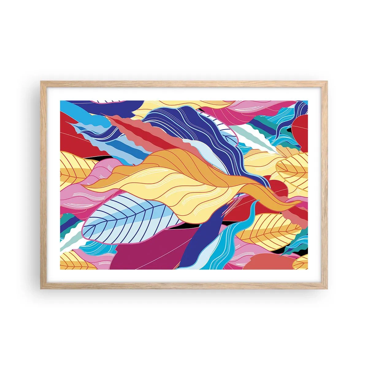 Pôster com moldura de carvalho claro - Bagunça colorida - 70x50 cm
