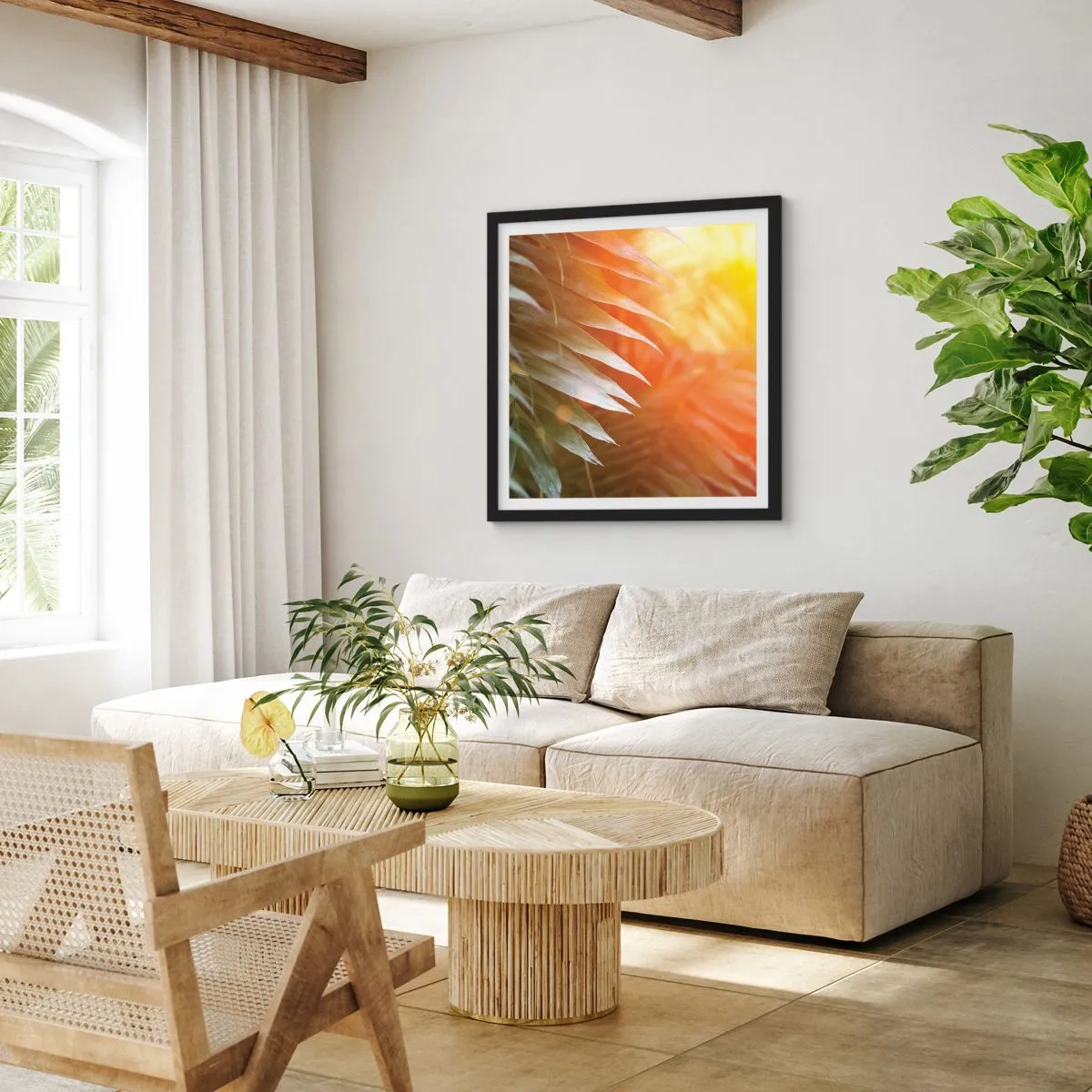 Pôster com moldura preta - Manhã na selva - 60x60 cm