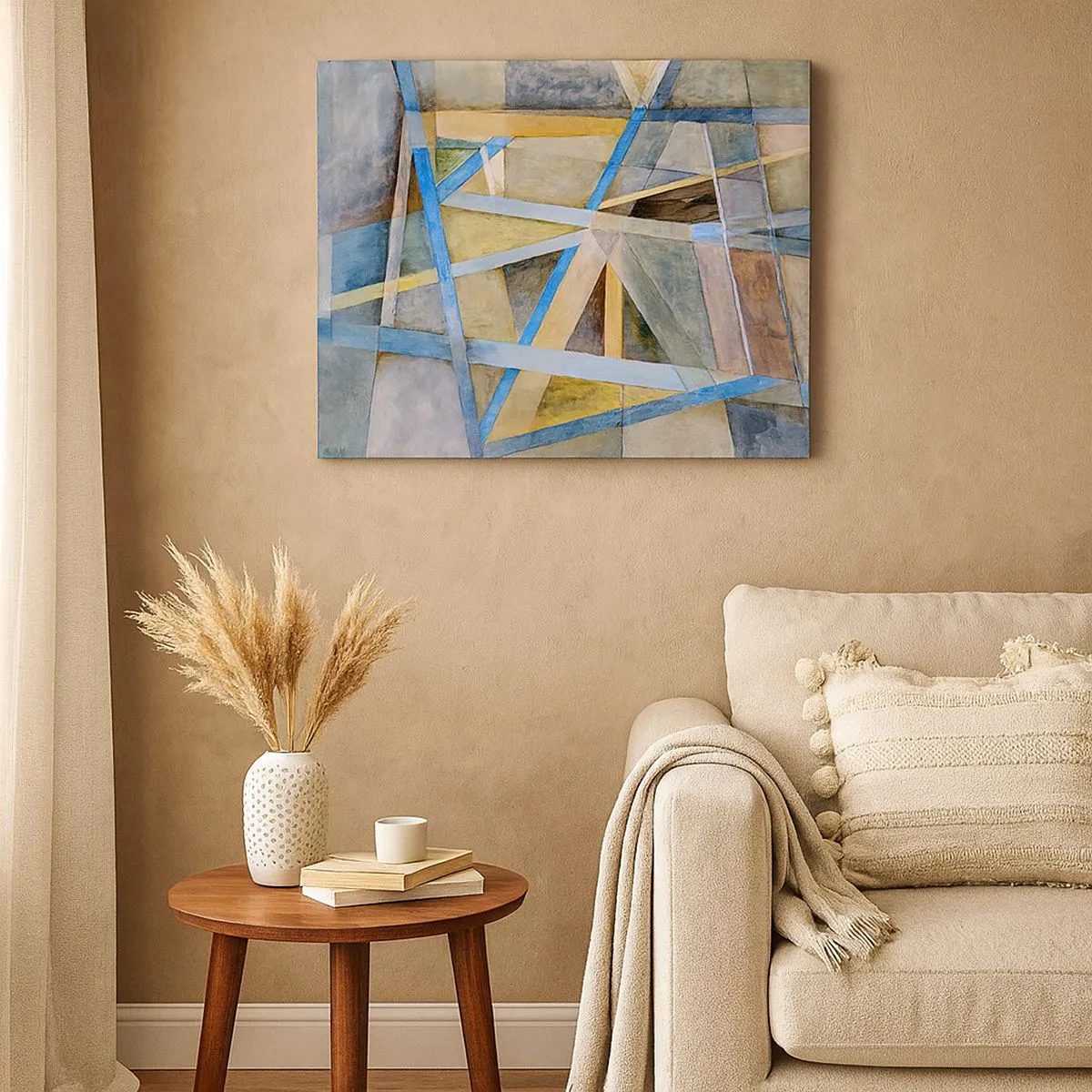 Quadro em tela - Composição geométrica com linhas claras e azuis - 70x50cm - Em linha reta ou na diagonal? - Decoração de parede moderna para a sala de estar e quarto ARTTOR