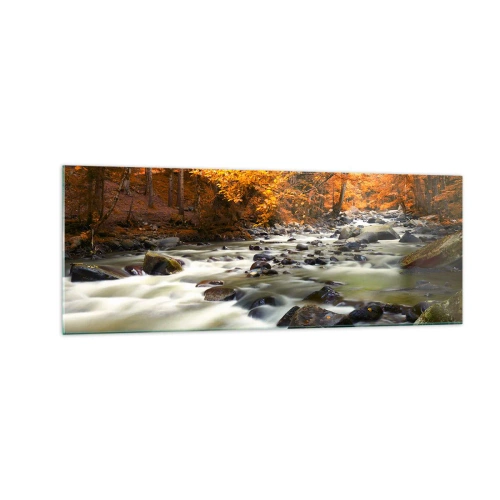 Quadro em vidro - Um riacho na floresta dourada - 140x50 cm