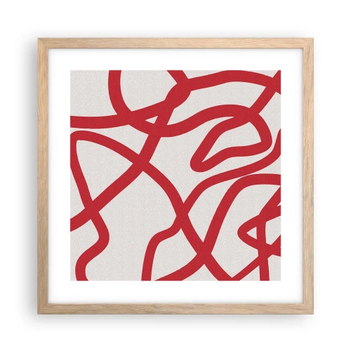 Pôster com moldura de carvalho claro - Vermelho em branco - 40x40 cm