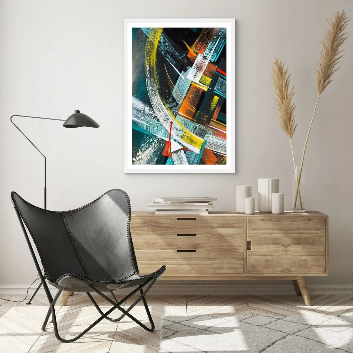 Pôster em moldura branca - Energia de movimento - 61x91 cm
