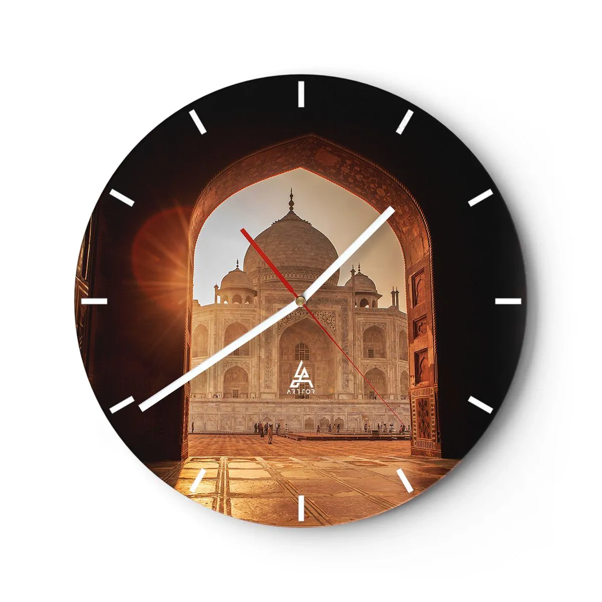 Relógio de parede - Relógio em vidro - Um edifício histórico sob a luz do sol visto através de um arco - 30x30cm - Monumento ao amor sobrenatural - Decoração de parede moderna para a sala de estar, cozinha e quarto ARTTOR