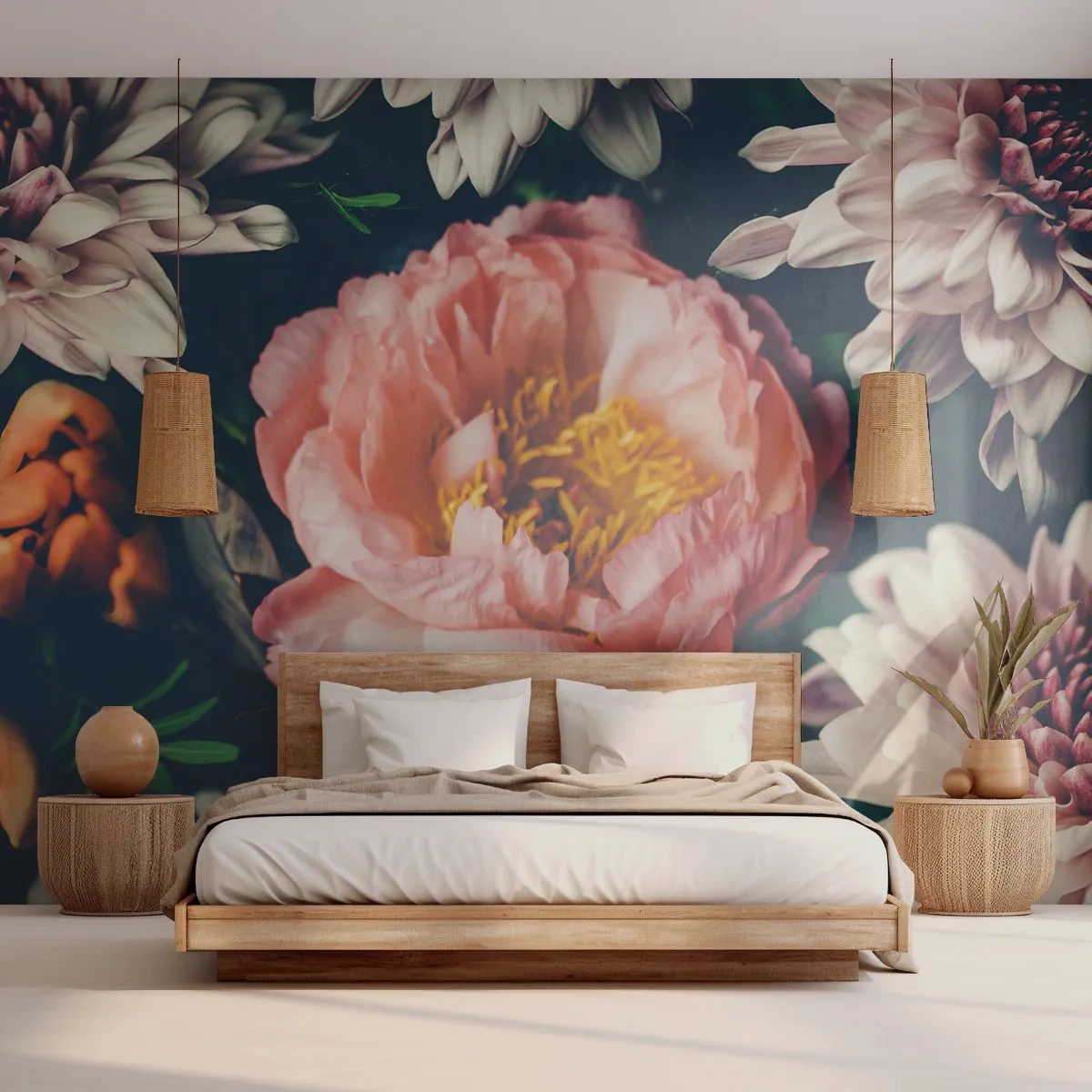 Papel de Parede Premium Sand - Com o esplendor barroco - Flores, Peônia, Buquê de flores - 100x70 cm