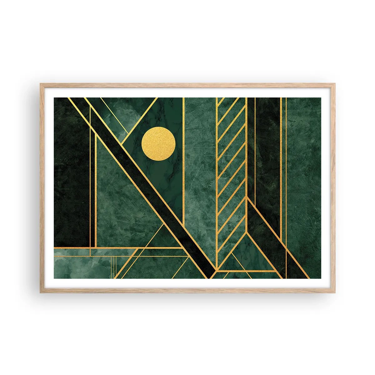 Pôster com moldura de carvalho claro - A dinâmica do ouro e do azul - 100x70 cm