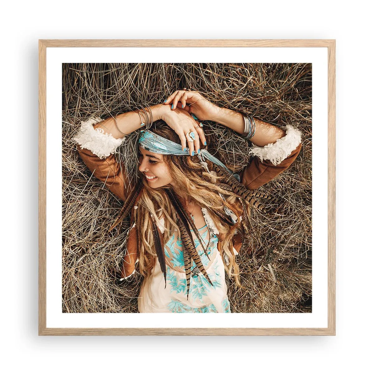 Pôster com moldura de carvalho claro - A caminho do verão do amor - 60x60 cm